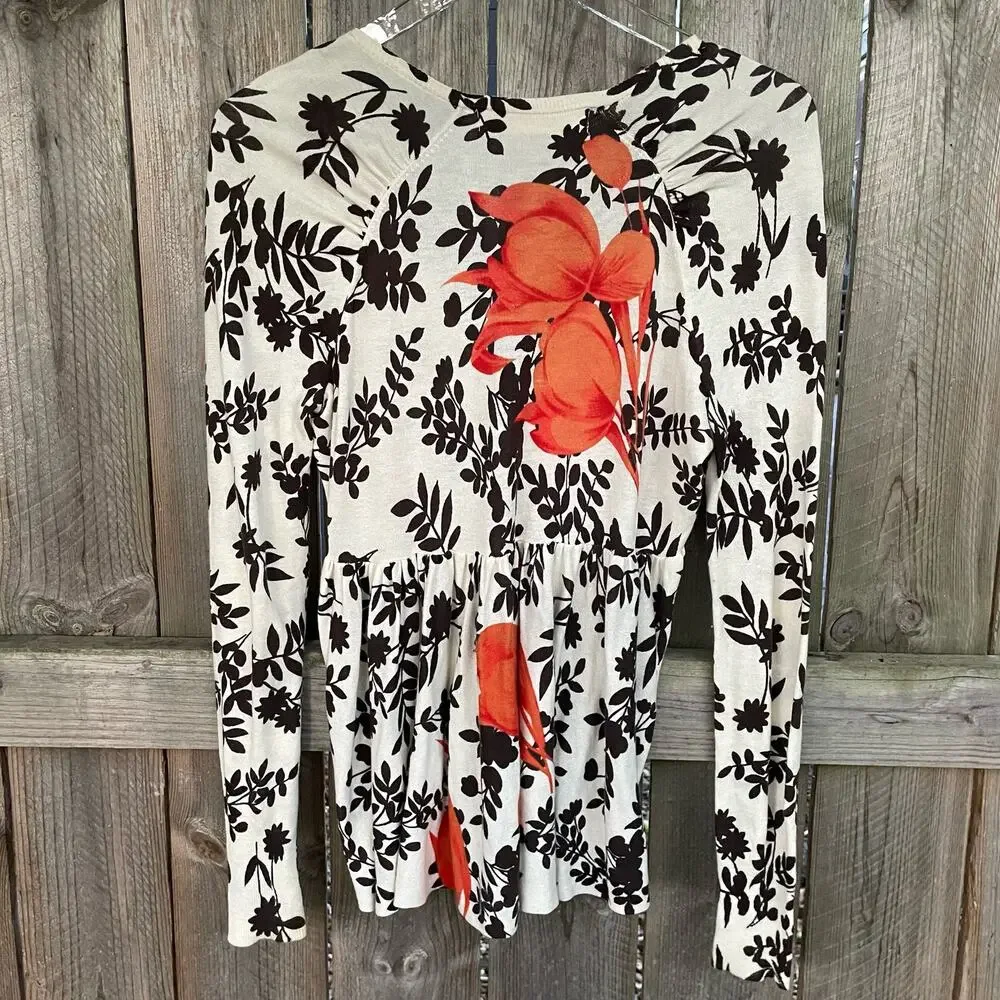 Anthropologie Sparrow Floral Tulips Cardigan Sweater White Brown Small - Picture 2 of 9